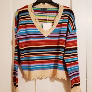 Striped distressed sweater